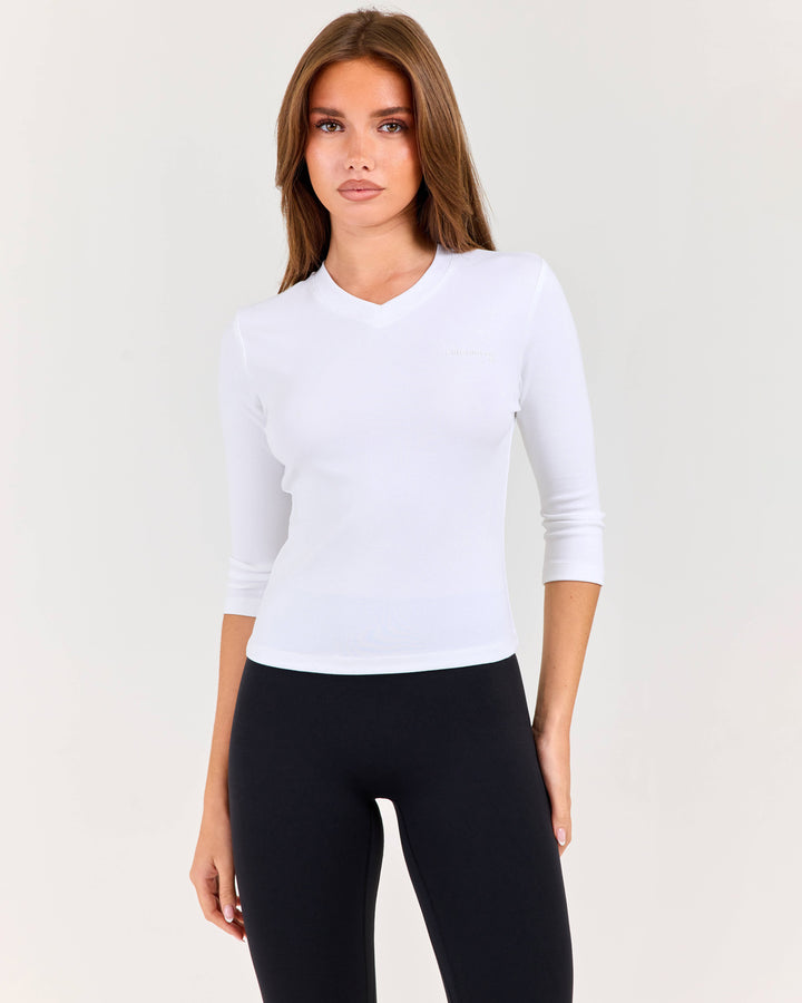 Women's V Neck 3/4 Sleeve - White