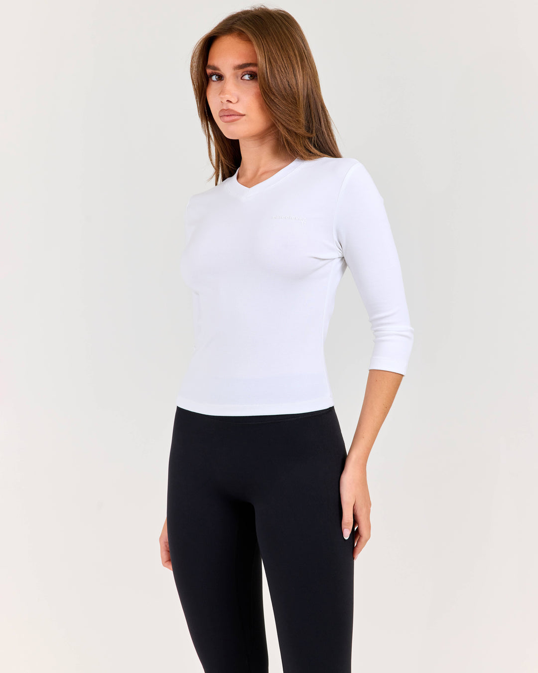 Women's V Neck 3/4 Sleeve - White