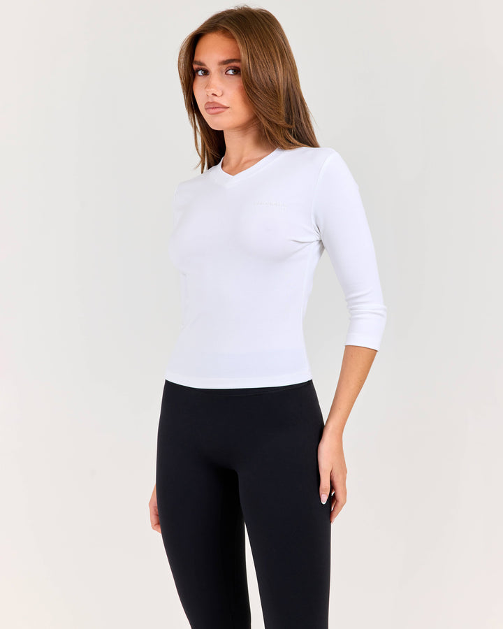 Women's V Neck 3/4 Sleeve - White