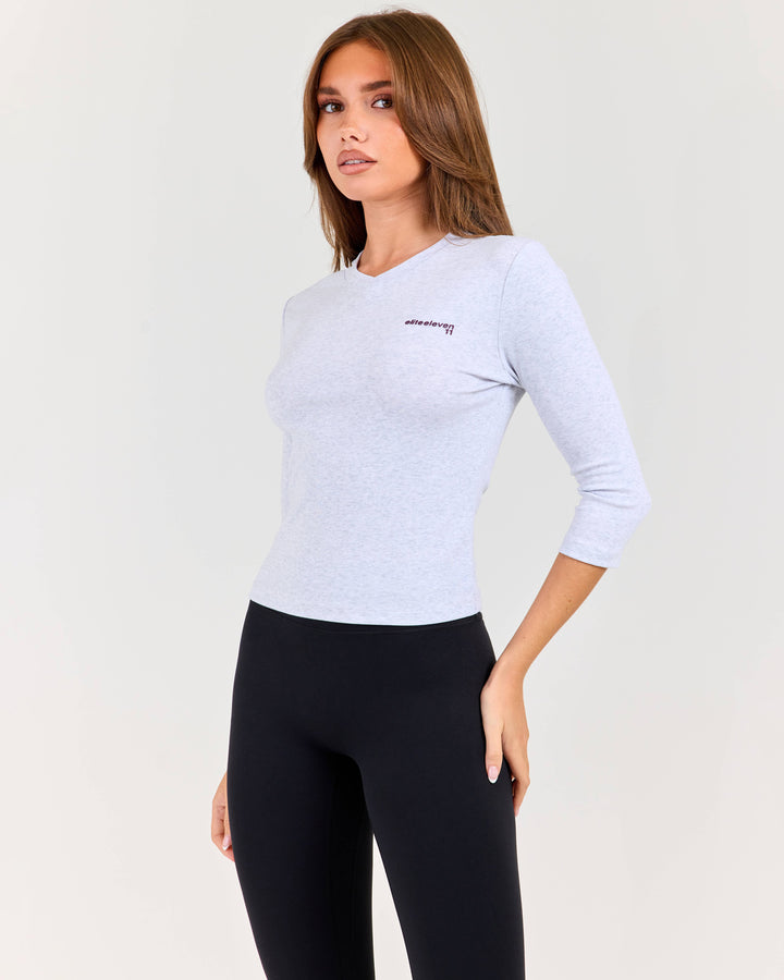 Women's V Neck 3/4 Sleeve - Grey Marle