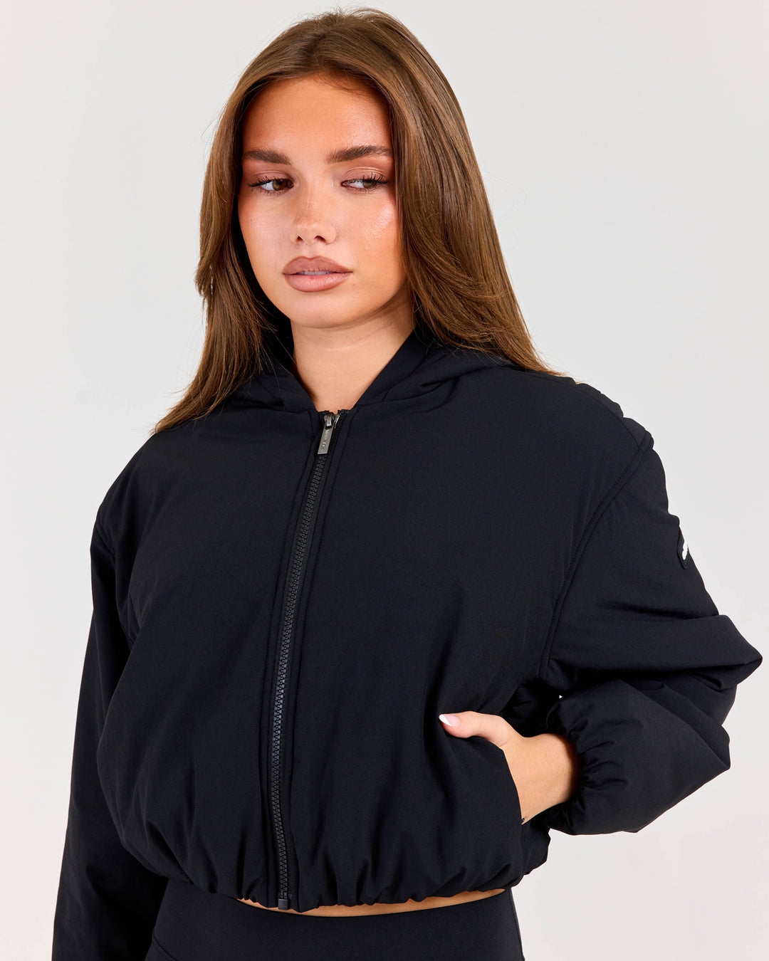 Float Cropped Hooded Jacket - Black