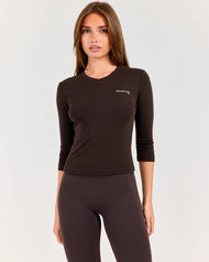 Women's V Neck 3/4 Sleeve - Coffee Bean