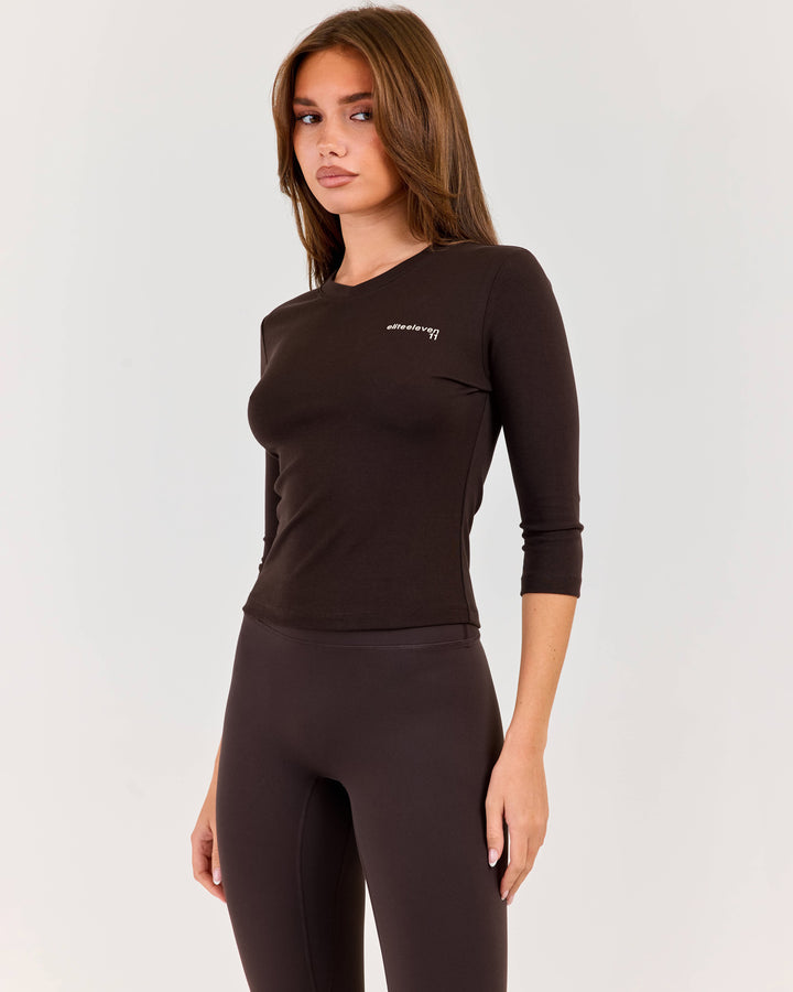 Women's V Neck 3/4 Sleeve - Coffee Bean
