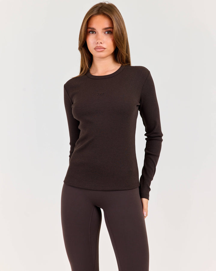 Ribbed Long Sleeve - Coffee Bean