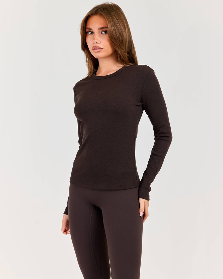 Ribbed Long Sleeve - Coffee Bean