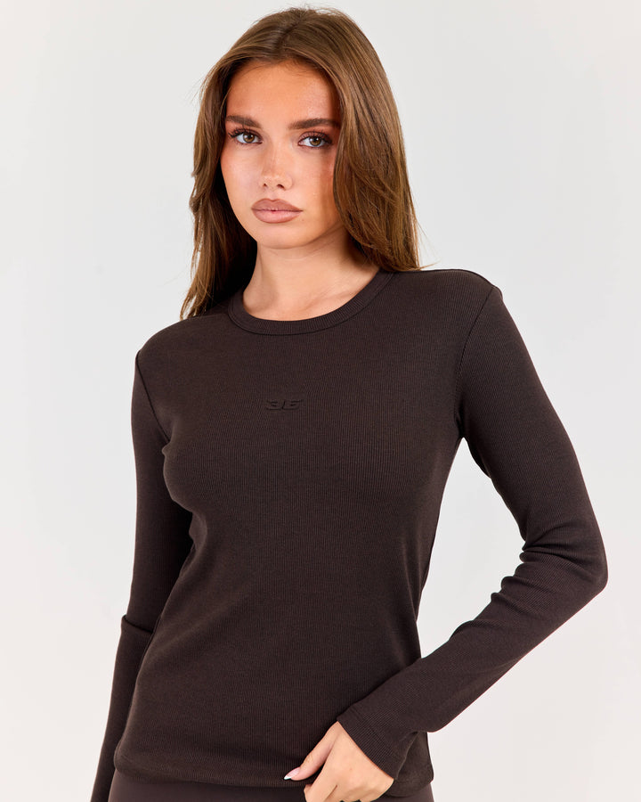Ribbed Long Sleeve - Coffee Bean