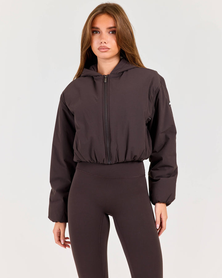 Float Cropped Hooded Jacket - Coffee Bean