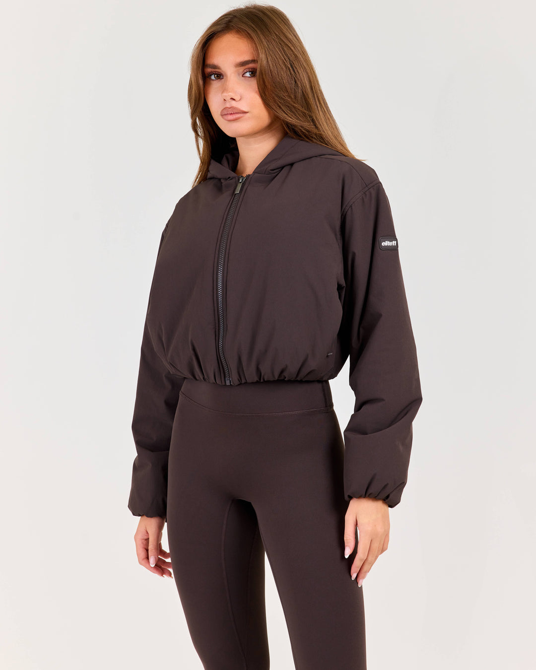 Float Cropped Hooded Jacket - Coffee Bean