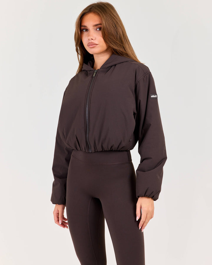 Float Cropped Hooded Jacket - Coffee Bean