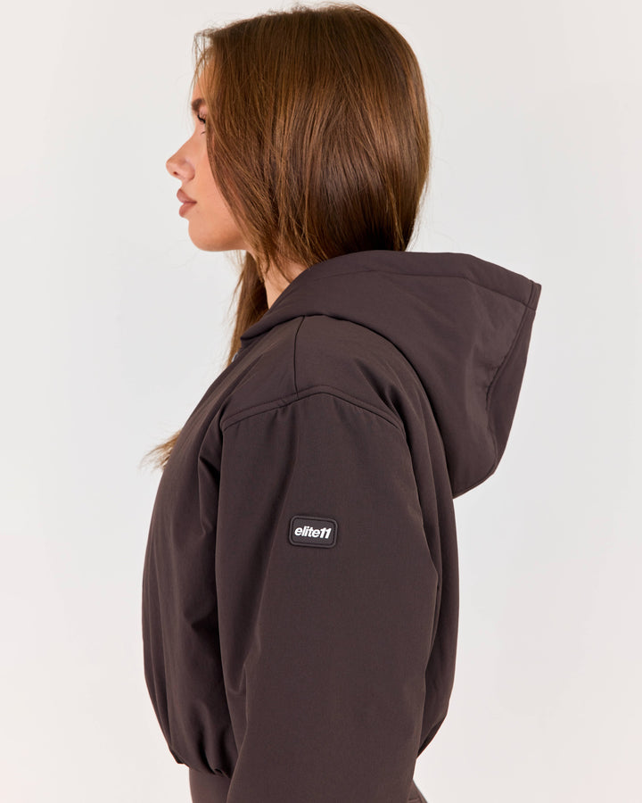 Float Cropped Hooded Jacket - Coffee Bean