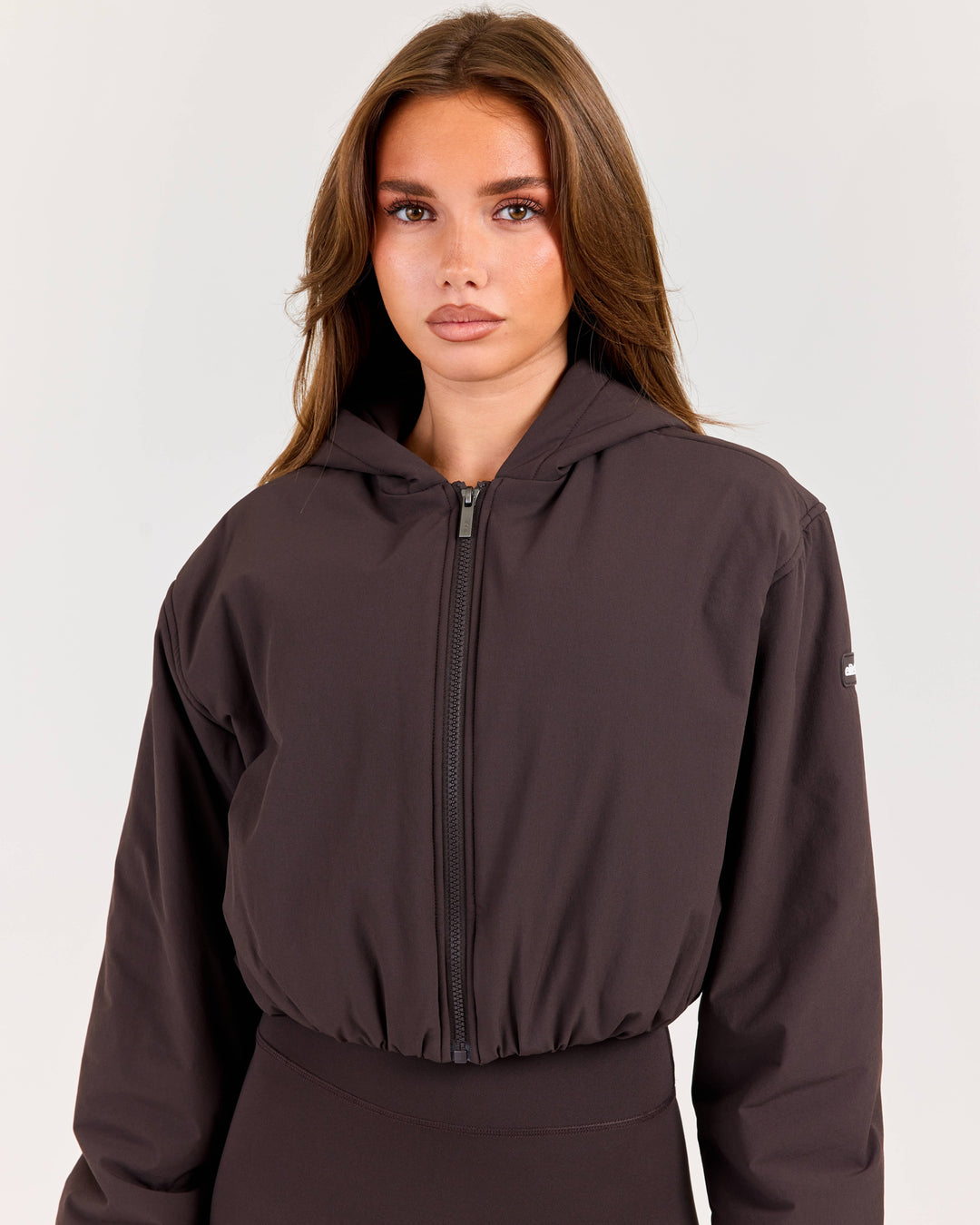 Float Cropped Hooded Jacket - Coffee Bean