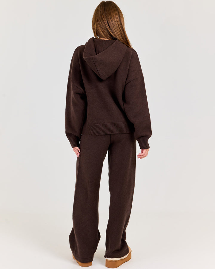 Winter Knit Wide Leg Pants - Coffee Bean