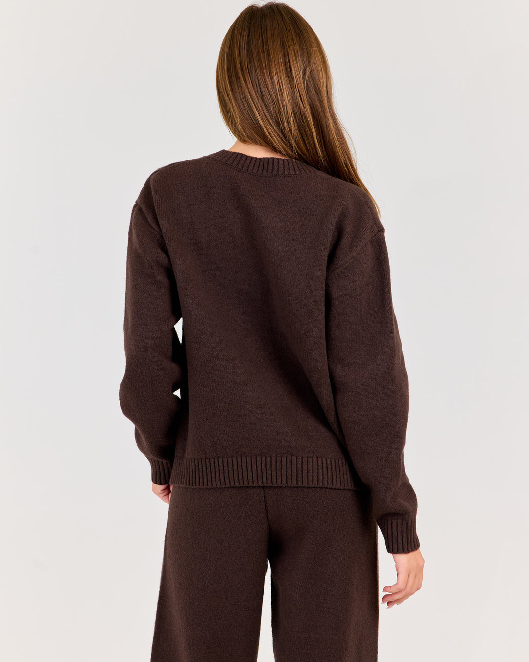 Winter Knit V Neck Crew - Coffee Bean