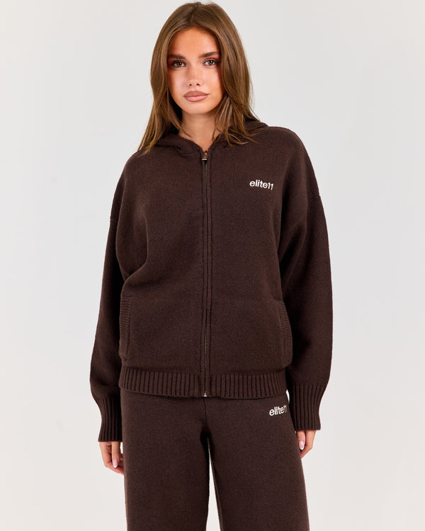 Winter Knit Zip Through - Coffee Bean