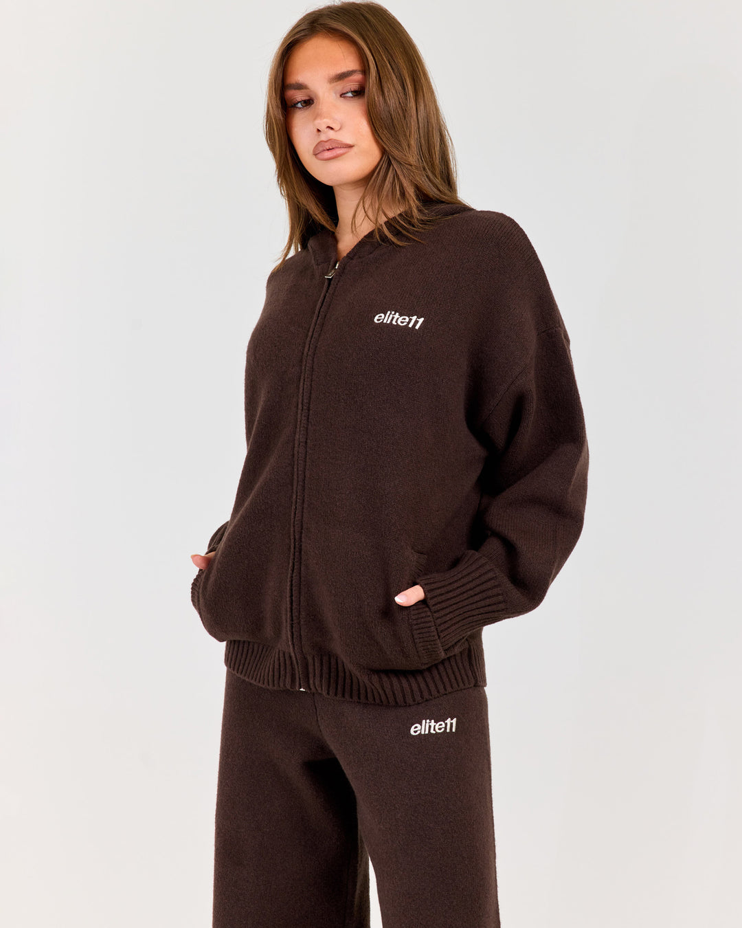 Winter Knit Zip Through - Coffee Bean