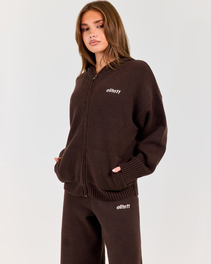 Winter Knit Zip Through - Coffee Bean