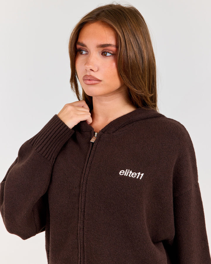 Winter Knit Zip Through - Coffee Bean