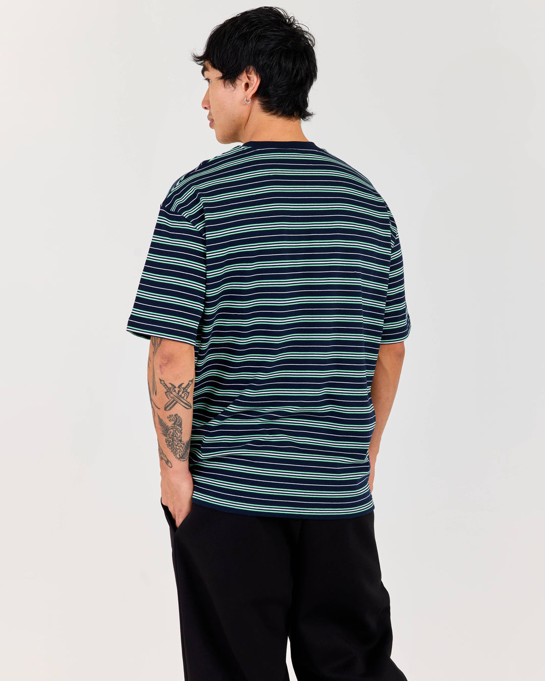 Men's Oversized Stripe Tee - Navy/Green