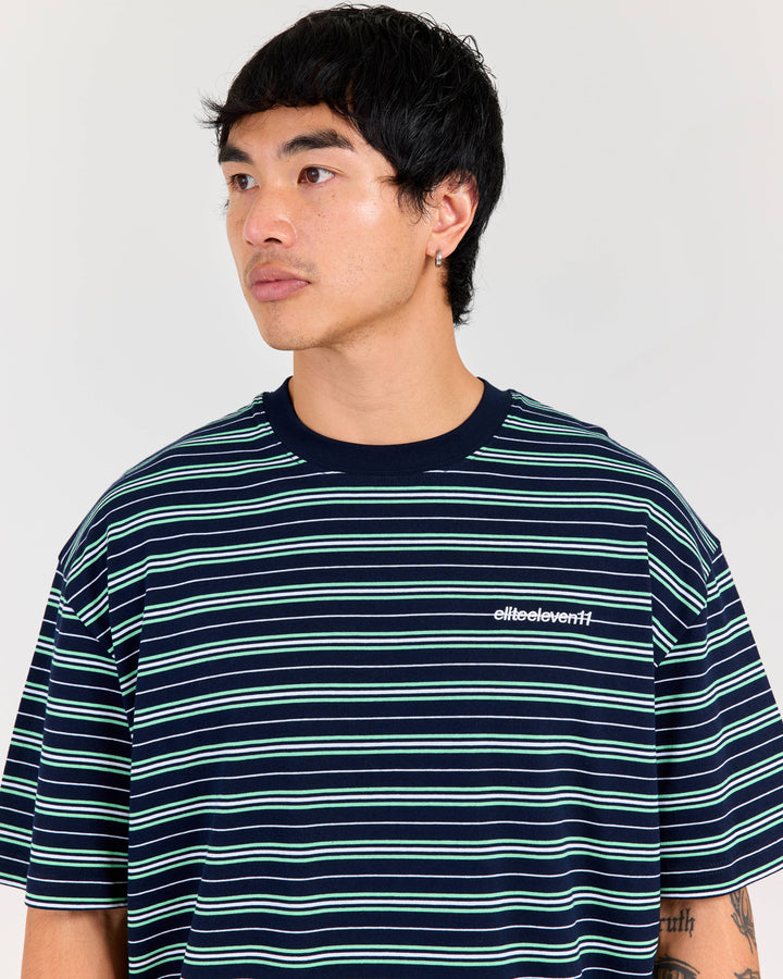Men's Oversized Stripe Tee - Navy/Green