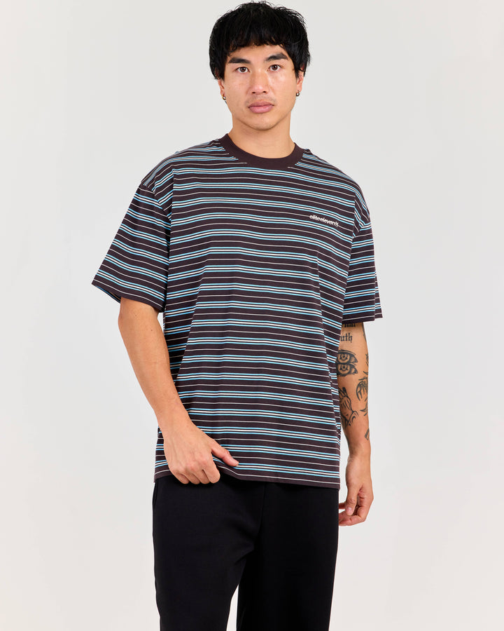 Men's Oversized Stripe Tee - Coffee/Blue