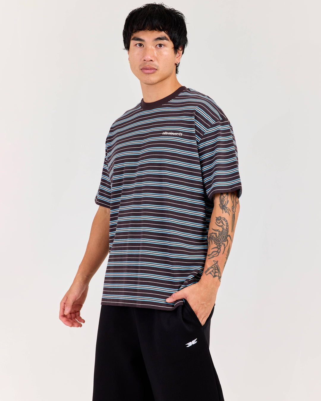 Men's Oversized Stripe Tee - Coffee/Blue