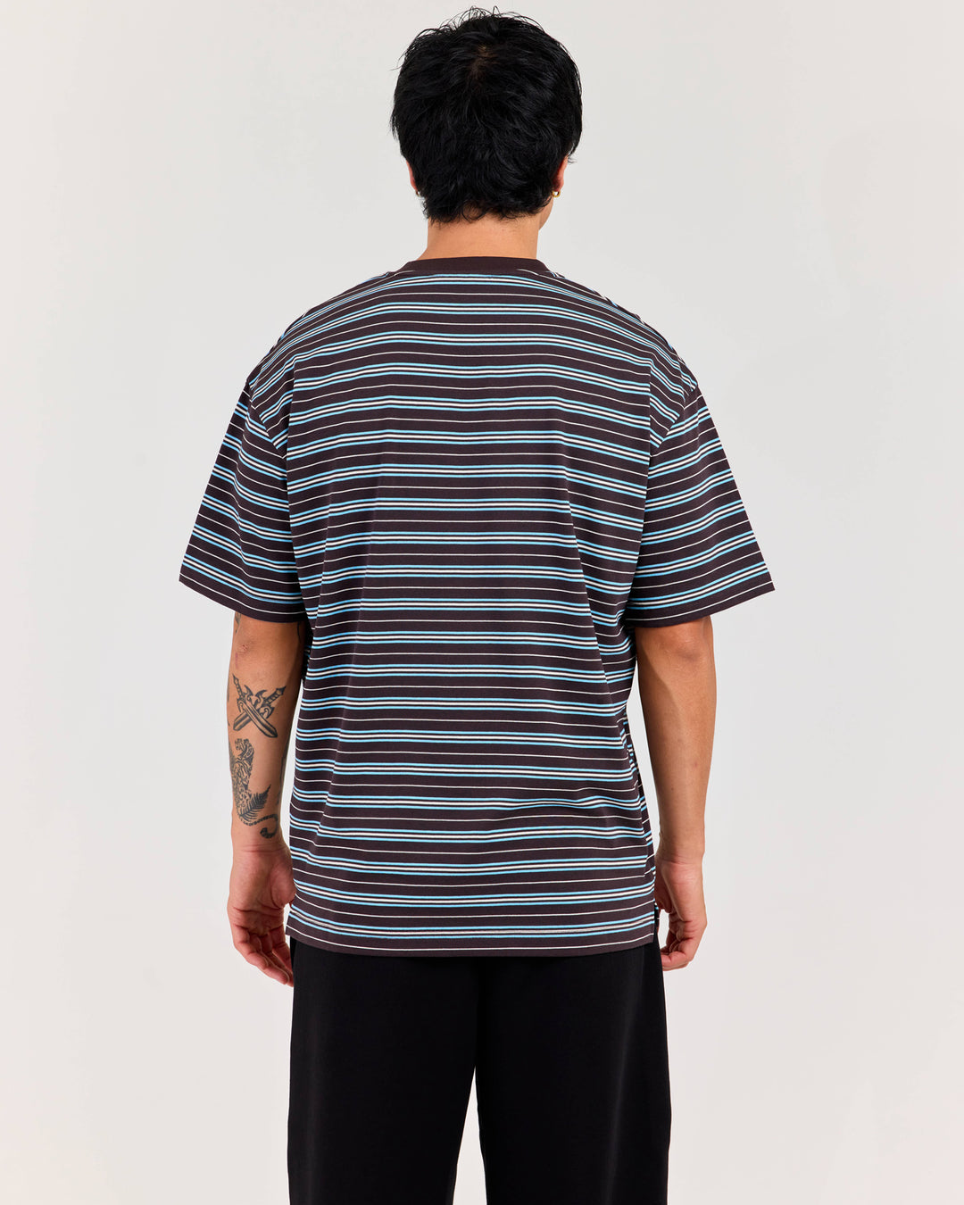 Men's Oversized Stripe Tee - Coffee/Blue