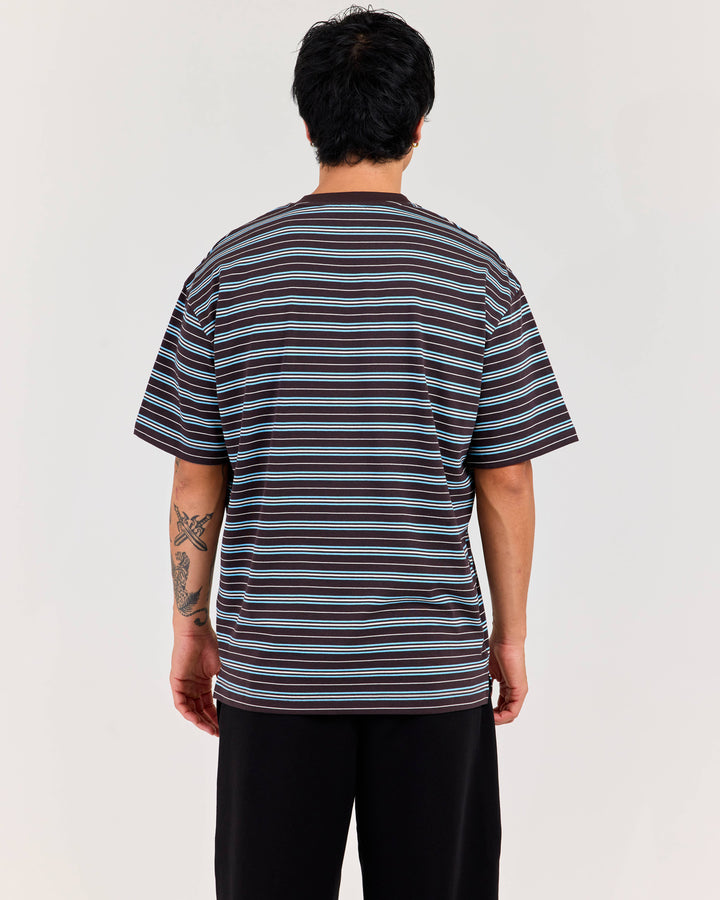 Men's Oversized Stripe Tee - Coffee/Blue