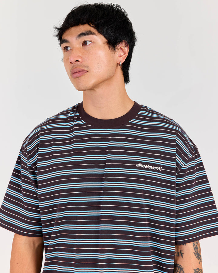 Men's Oversized Stripe Tee - Coffee/Blue