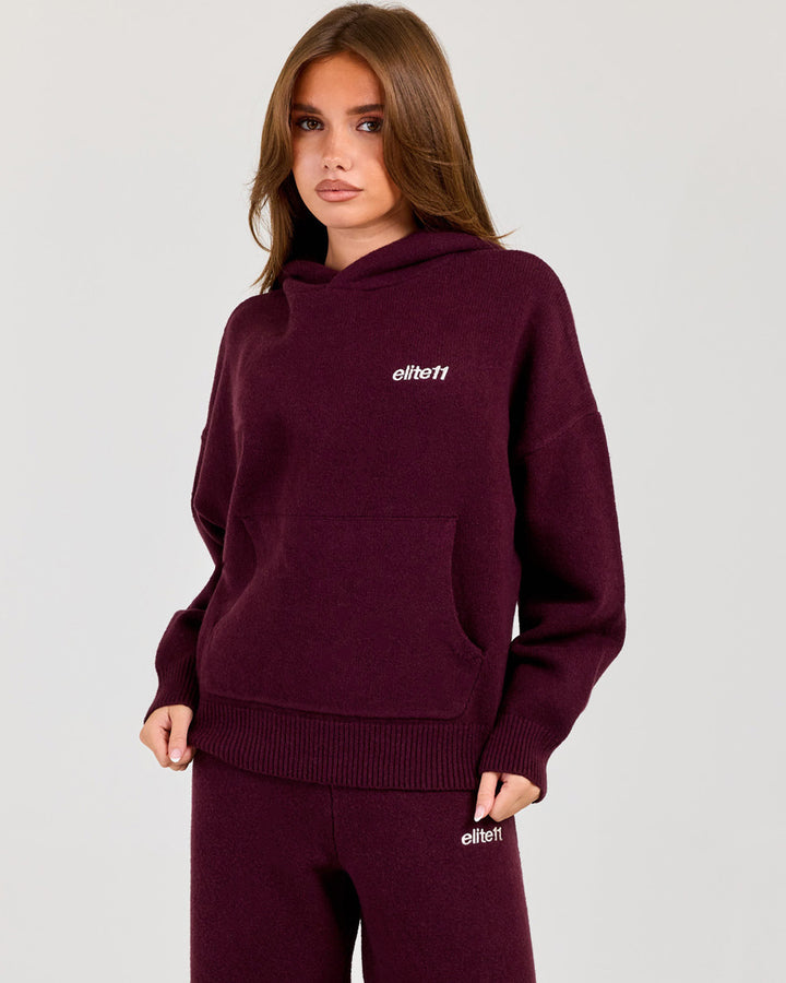 Winter Knit Hoodie - Plum