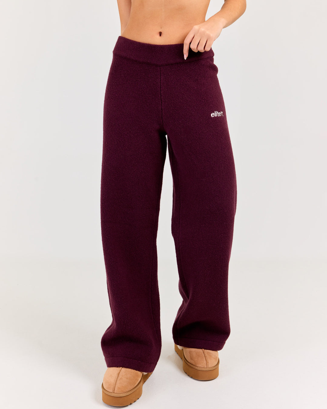 Winter Knit Wide Leg Pants - Plum