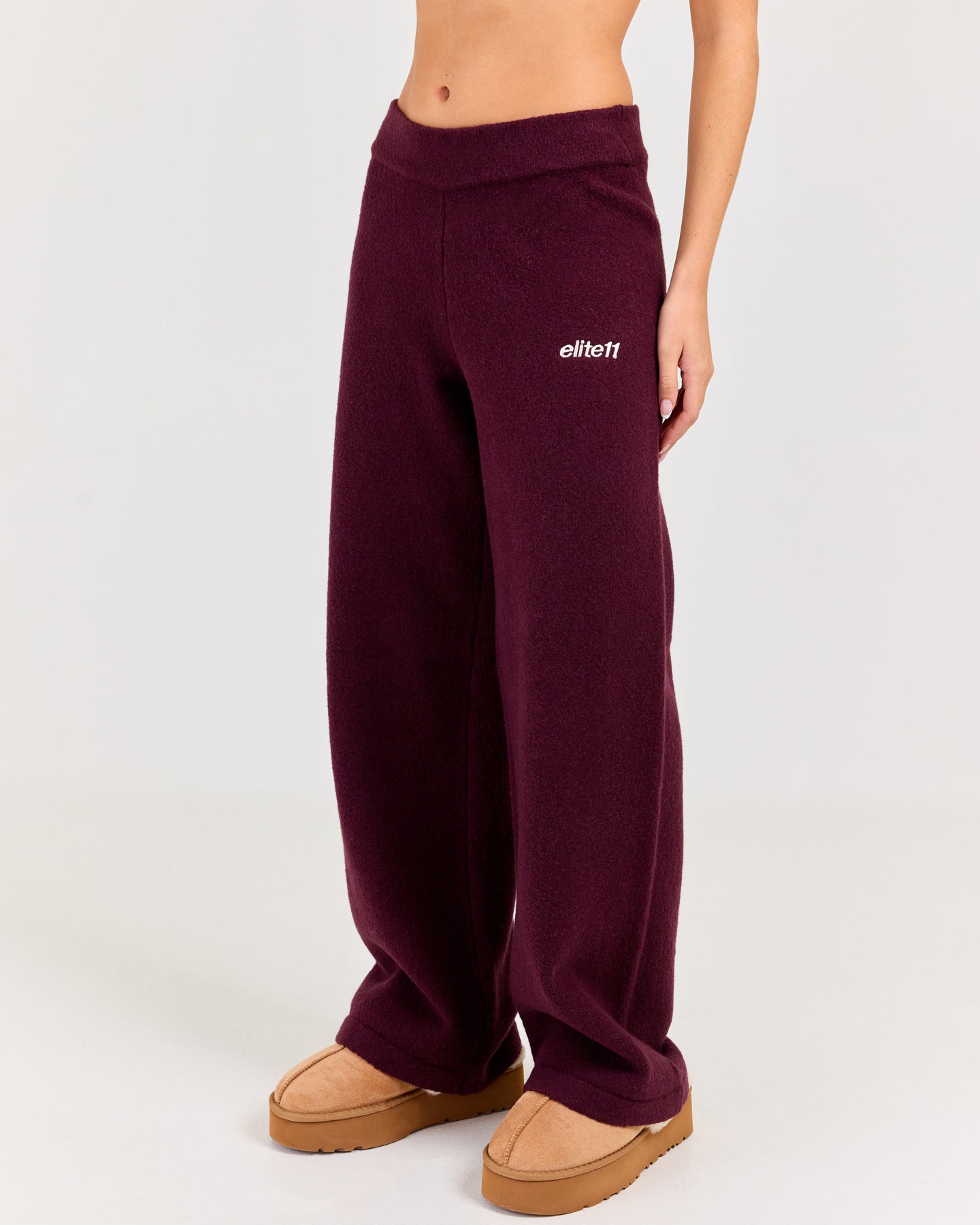 Winter Knit Wide Leg Pants - Plum