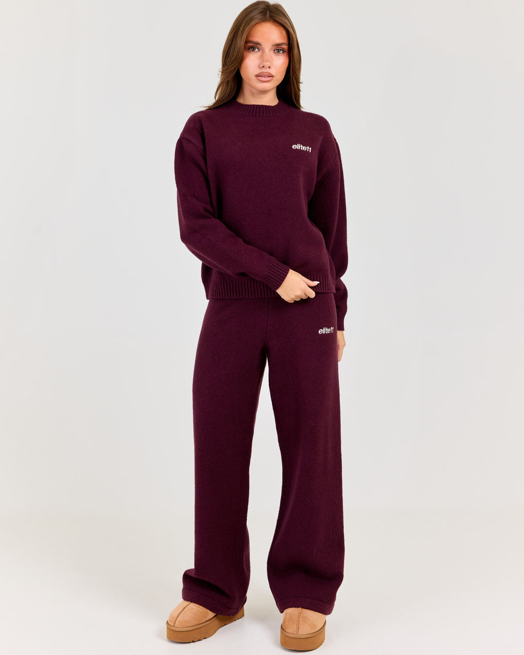Winter Knit Wide Leg Pants - Plum