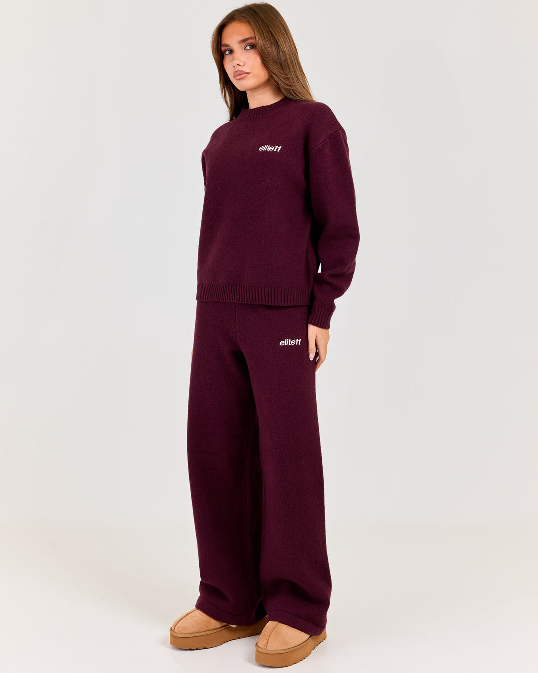 Winter Knit Wide Leg Pants - Plum
