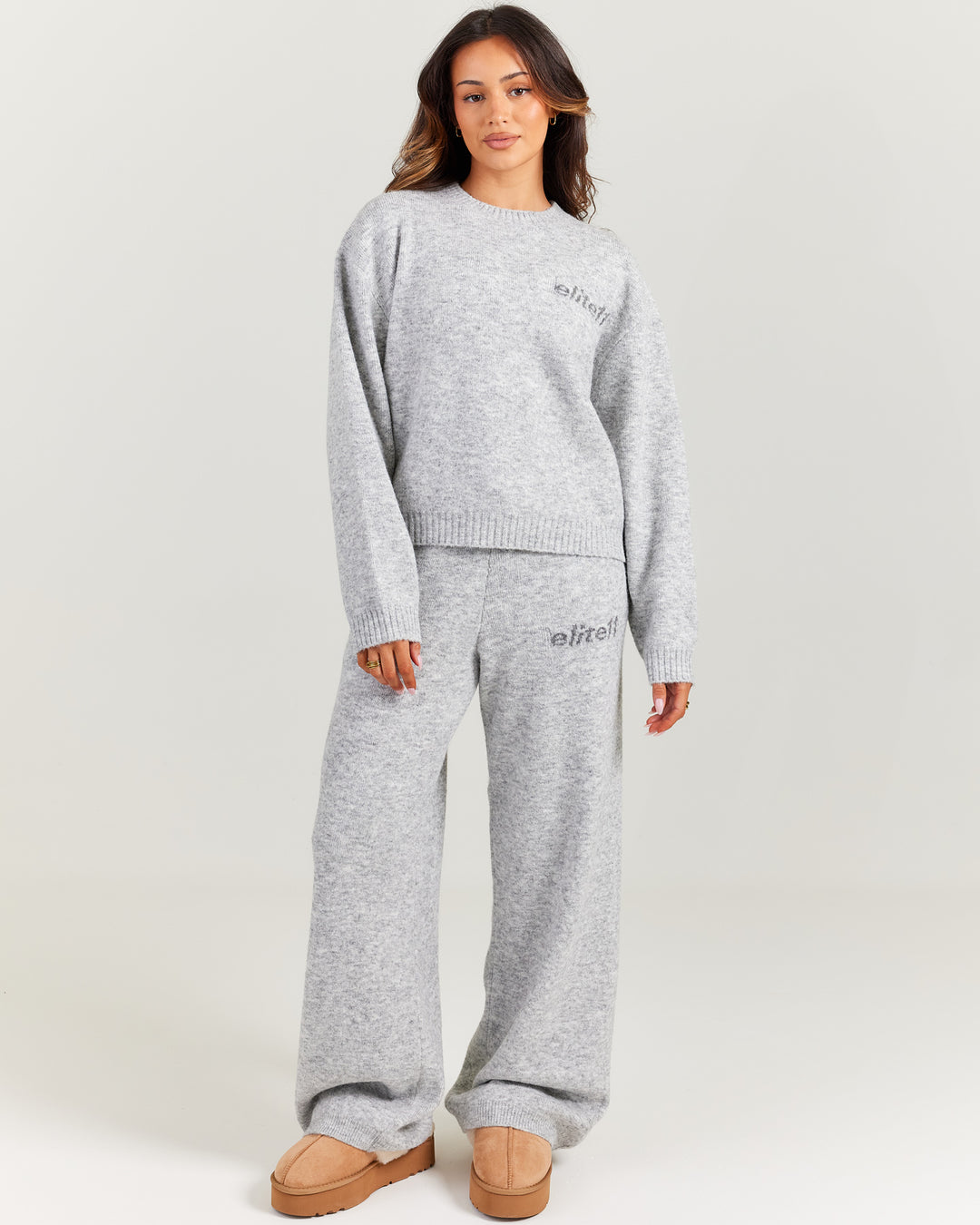 Elite 11 Knitted Wide Leg Pants - Grey Marle