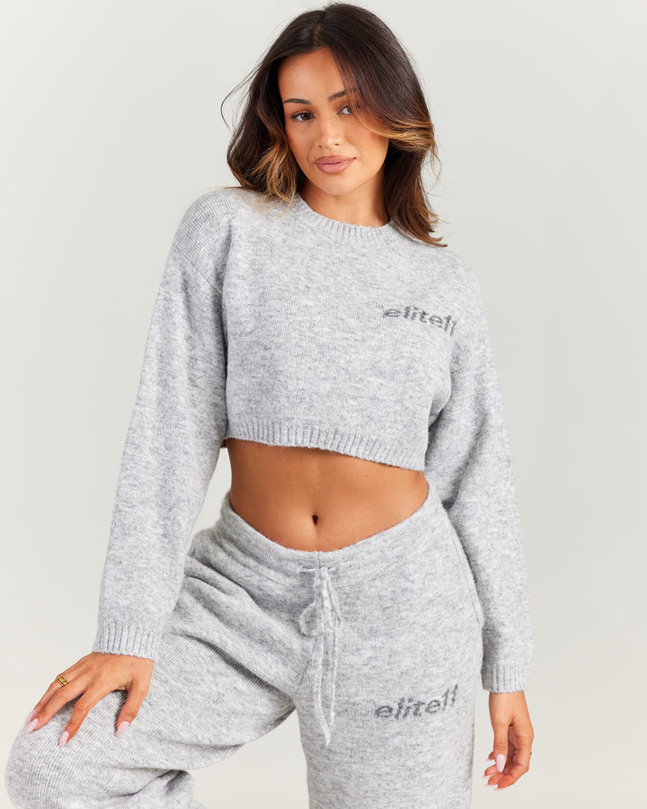 Elite 11 Knitted Cropped Crewneck - Grey Marle