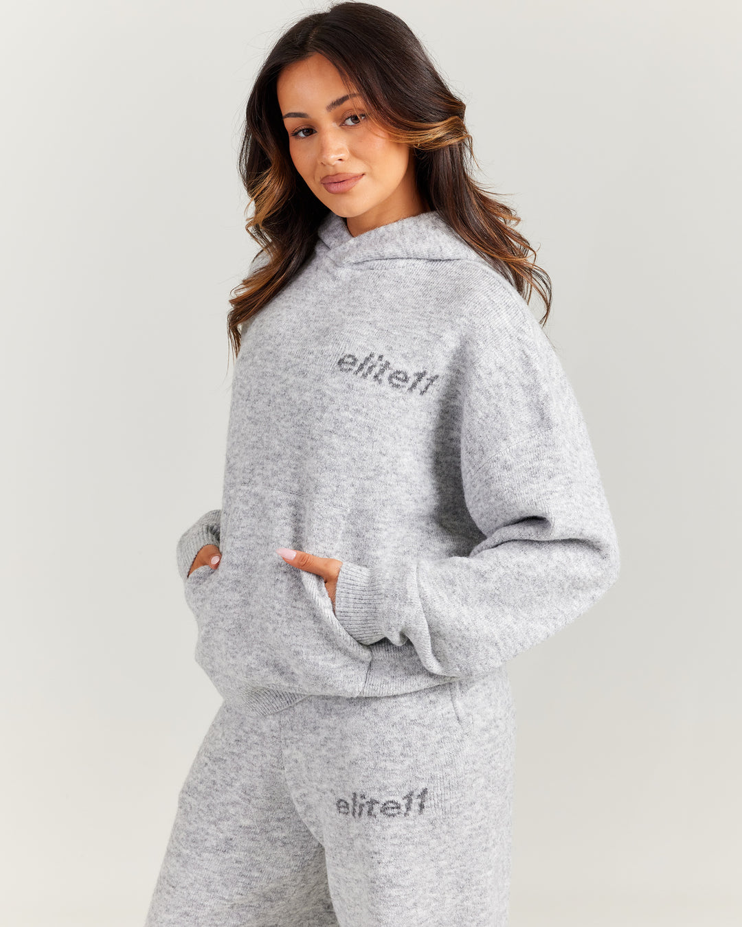 Elite 11 Knitted Hoodie - Grey Marle