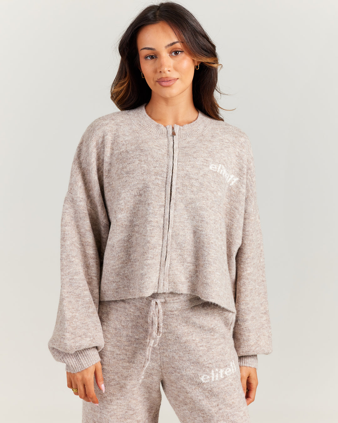 Elite 11 Knitted Zip Through - Taupe