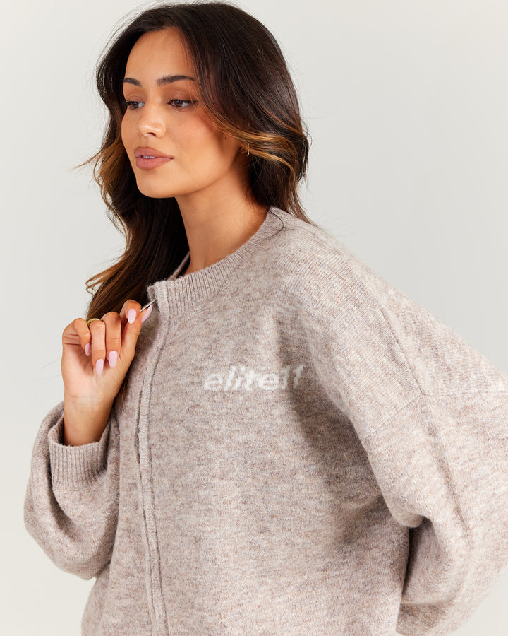 Elite 11 Knitted Zip Through - Taupe