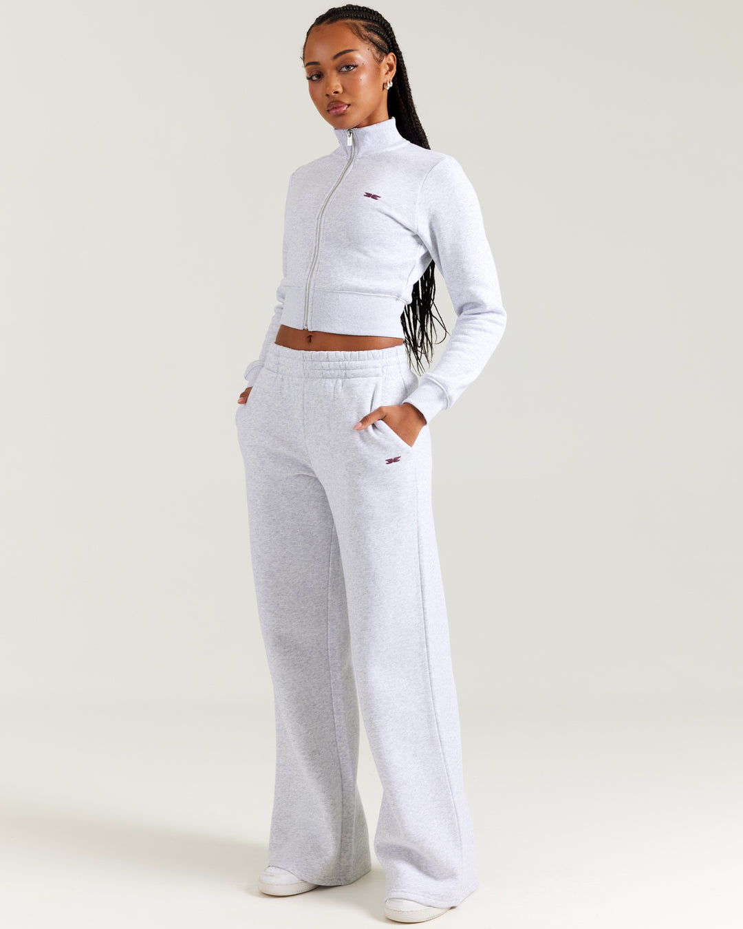 Omni Wide Leg Trackpants - Grey Marle/Cherry Cola