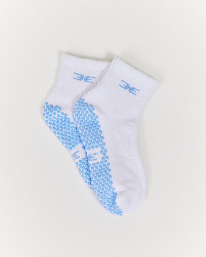 EE Mid Crew Pilates Grip Socks - White/Blue