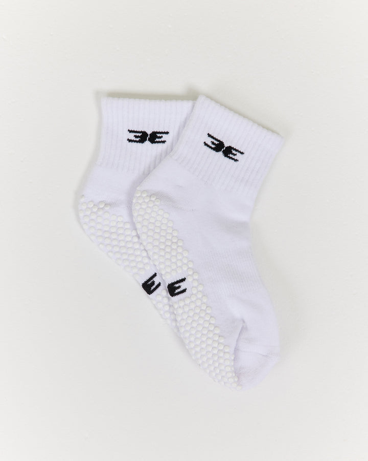 EE Mid Crew Pilates Grip Socks - White/White