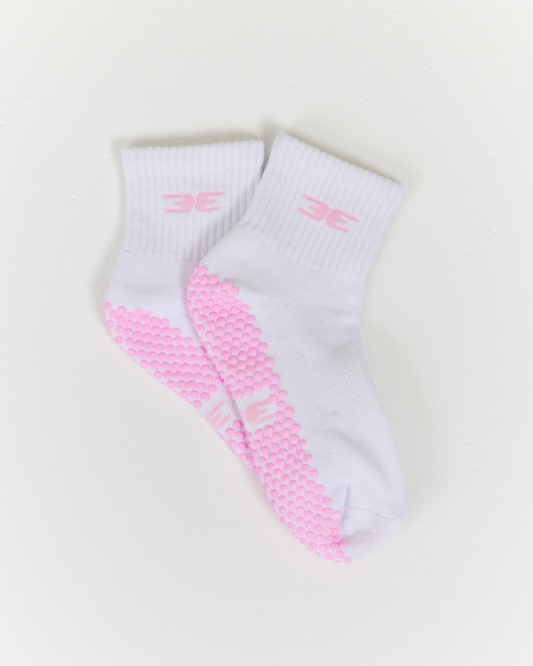 EE Mid Crew Pilates Grip Socks - White/Pink
