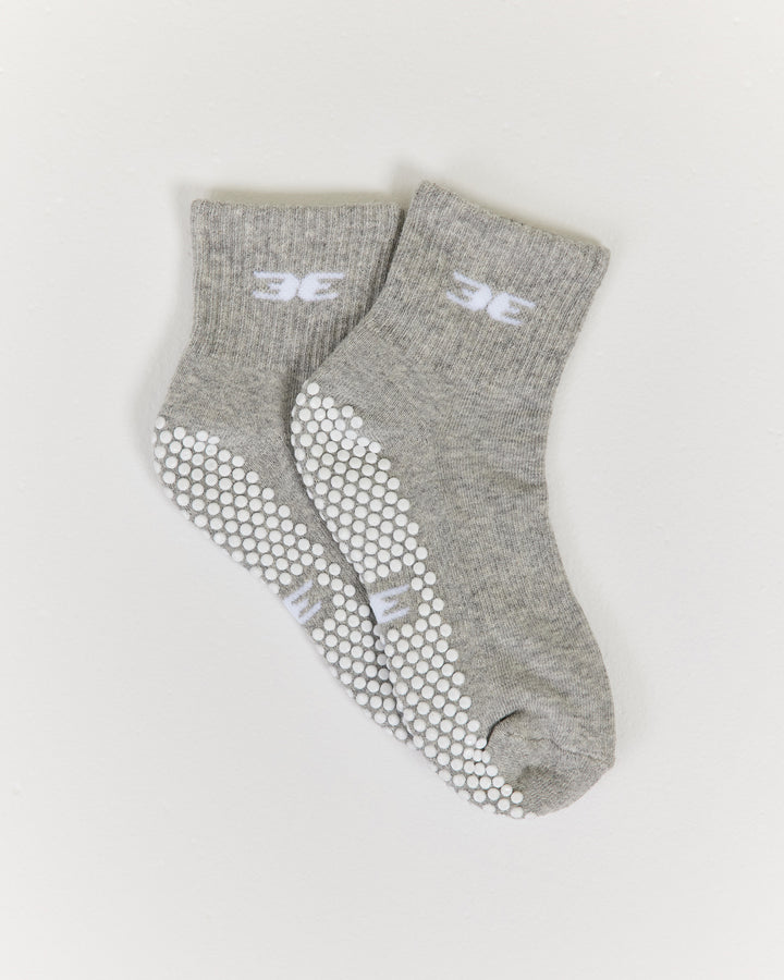 EE Mid Crew Pilates Grip Socks - Grey/White