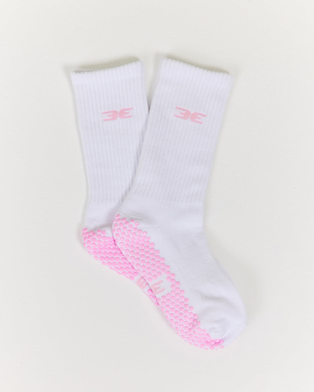 EE Crew Pilates Grip Socks - White/Pink