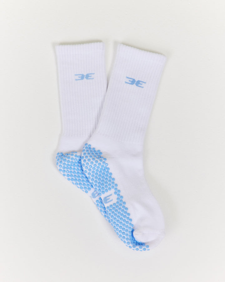 EE Crew Pilates Grip Socks - White/Blue