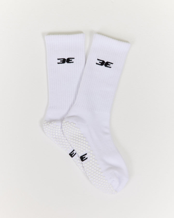 EE Crew Pilates Grip Socks - White/White
