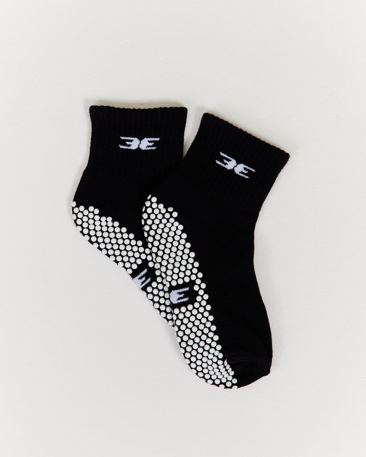 EE Mid Crew Pilates Grip Socks - Black/White