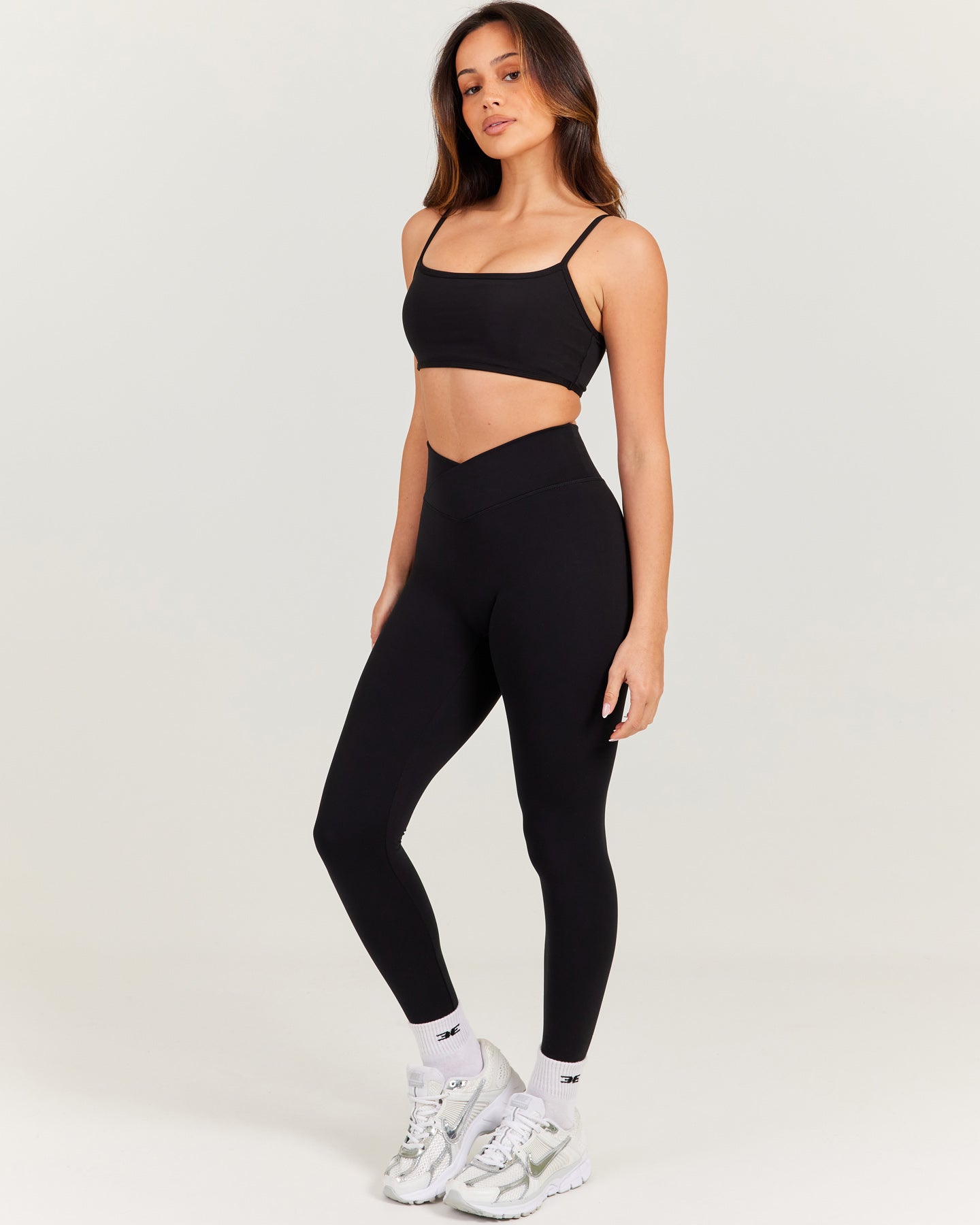 WERTHY COMBINATION LEGGINGS ブラック×ベージュ Next ACTIVE BALANCE WRAP FRONT - Leggings - Trousers - chocolate