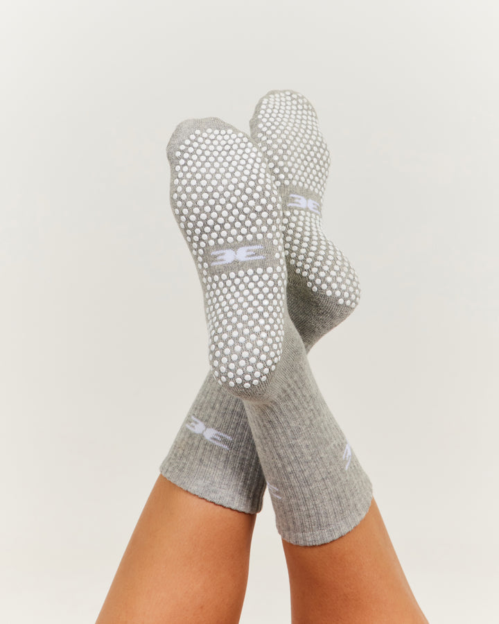 EE Crew Pilates Grip Socks - Grey/White