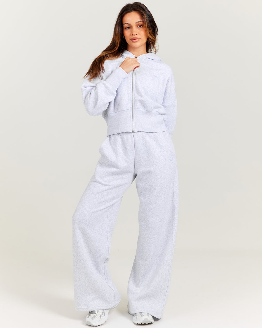 Omni Wide Leg Trackpants - Grey Marle/Light Blue